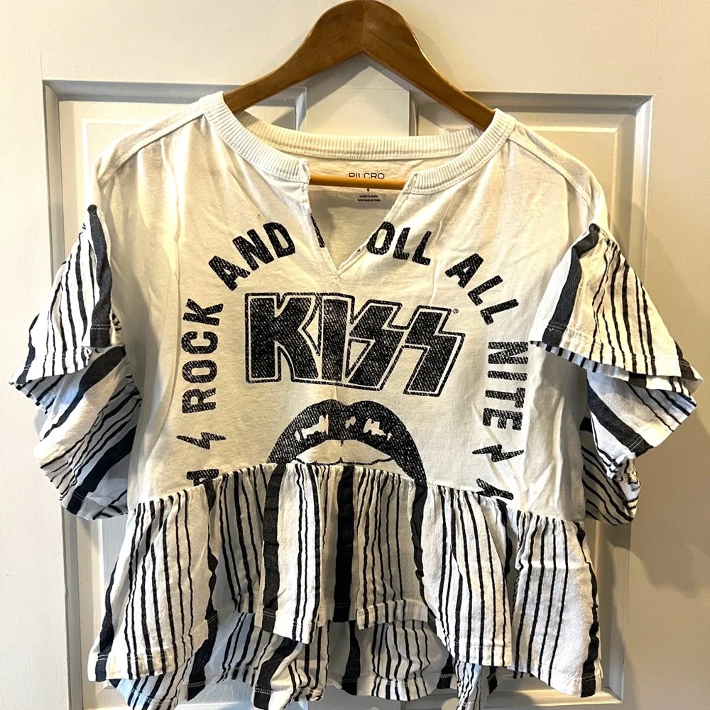 Anthropologie Pilcro KISS Band Ruffle Shirt. Size Small - Picture 1 of 5